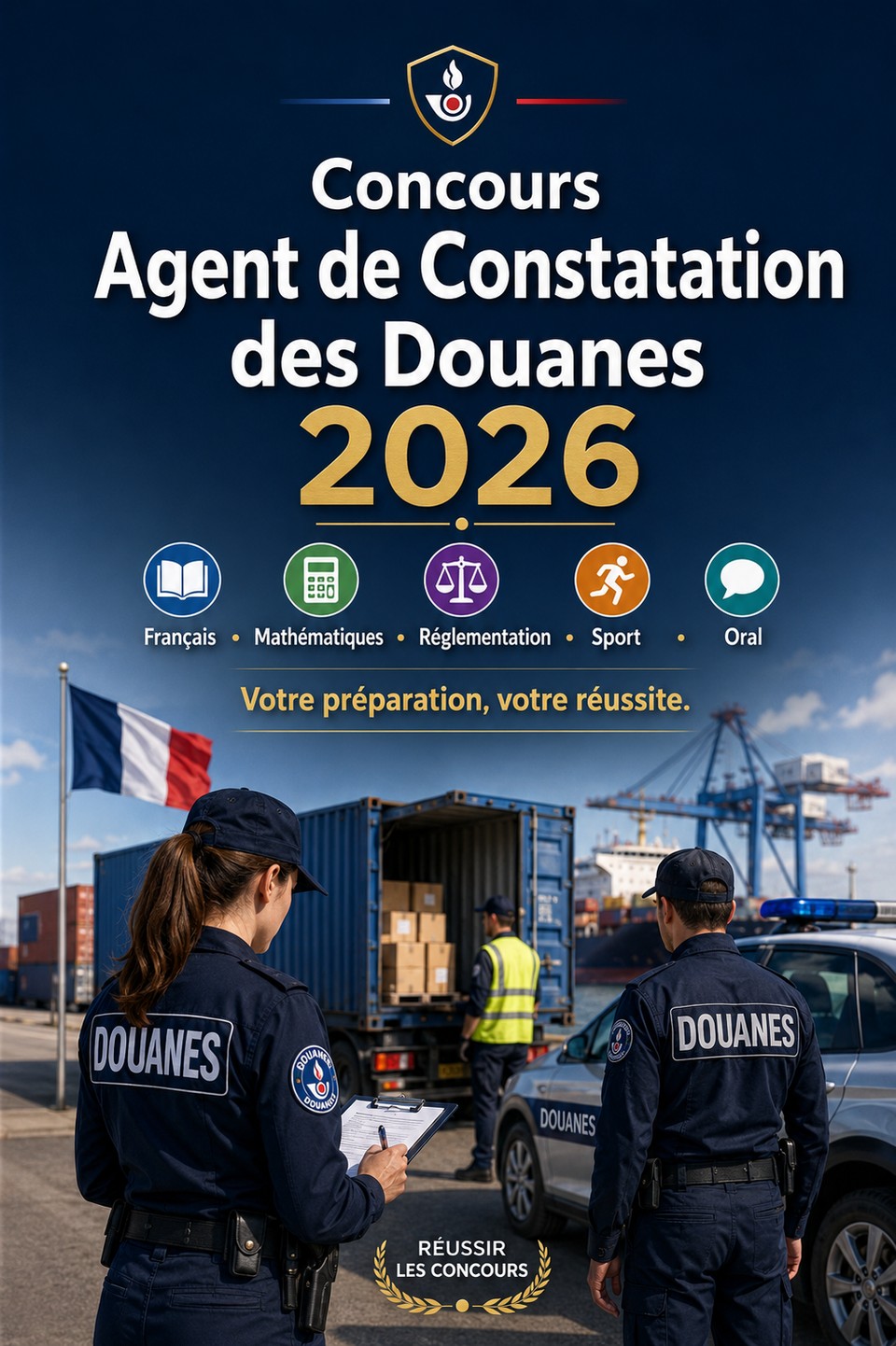 Concours Agent de Constatation des Douanes 2026 Concours Agent de Constatation des Douanes 2026 — Douanes Catégorie C : préparation complète, français, mathématiques, logique, réglementation douanière, sport, oral et conseils pratiques