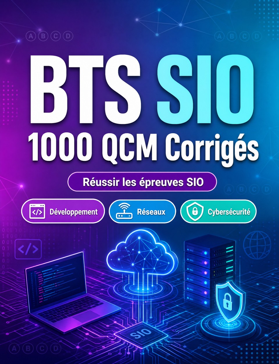 BTS SIO 2026-2027 : 1000 QCM Corrigés — Préparation à l'examen : QCM Développement, Réseaux, Cybersécurité, SI, référentiel SIO et entraînement aux épreuves professionnelles