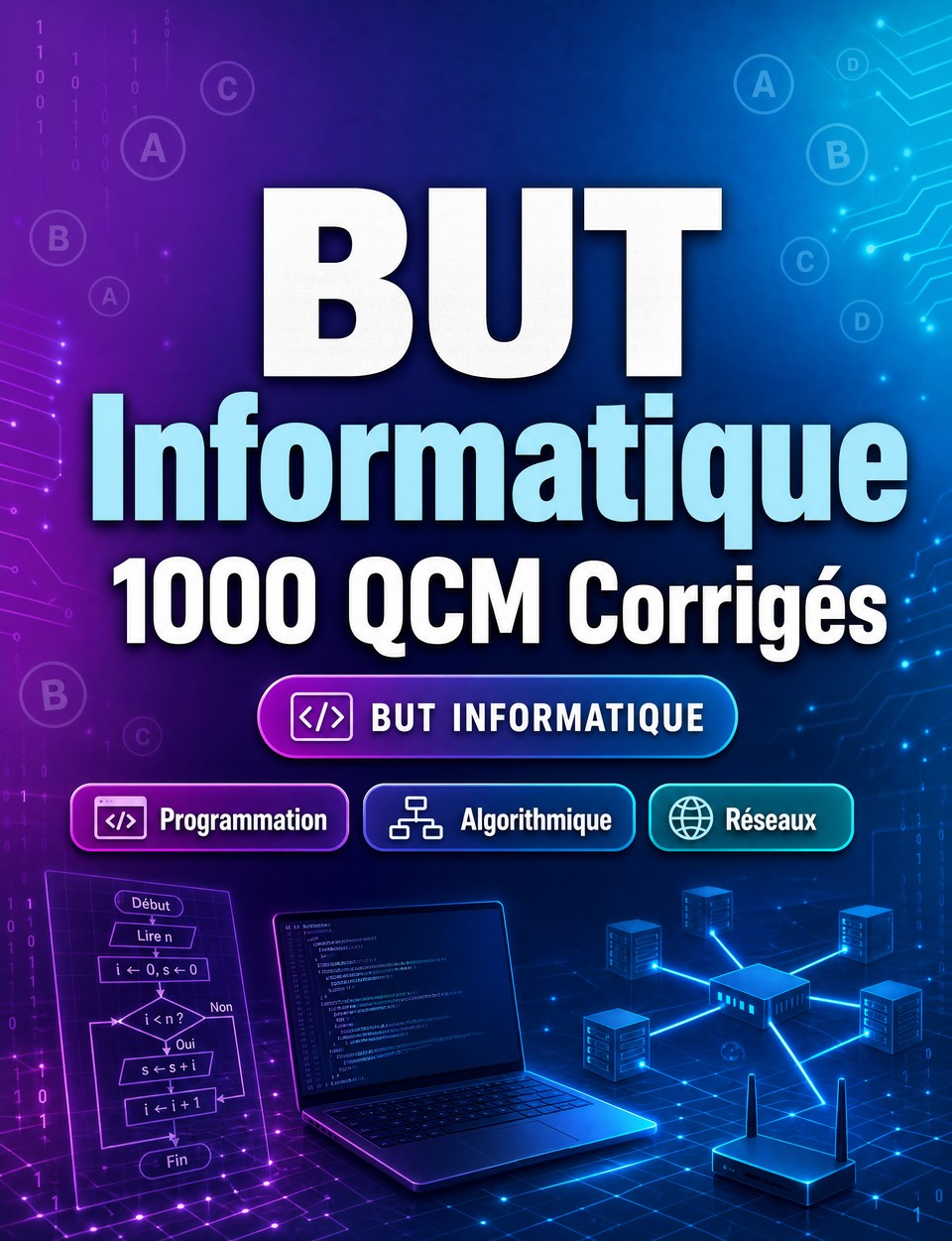 BUT Informatique 2026-2027 : 1000 QCM Corrigés — Préparation à l'examen : QCM Programmation, Algorithmique, Réseaux, BDD et entraînement aux contrôles continus et examens finaux du BUT