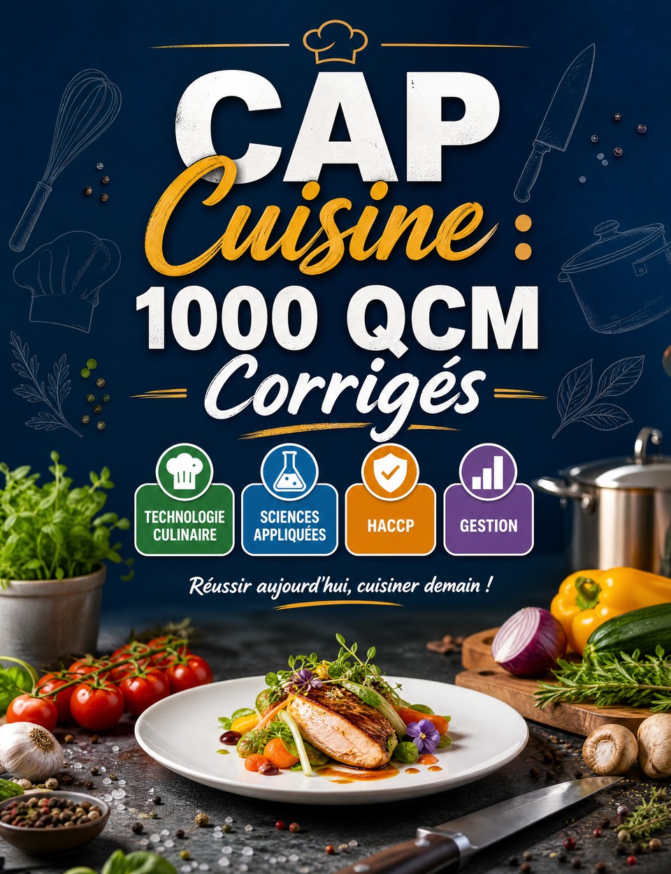 CAP Cuisine 2026-2027 : 1000 QCM Corrigés CAP Cuisine 2026-2027 : 1000 QCM Corrigés — Préparation à l'examen : Technologie culinaire, Sciences appliquées, HACCP, Gestion, référentiel CAP et entraînement aux épreuves professionnelles