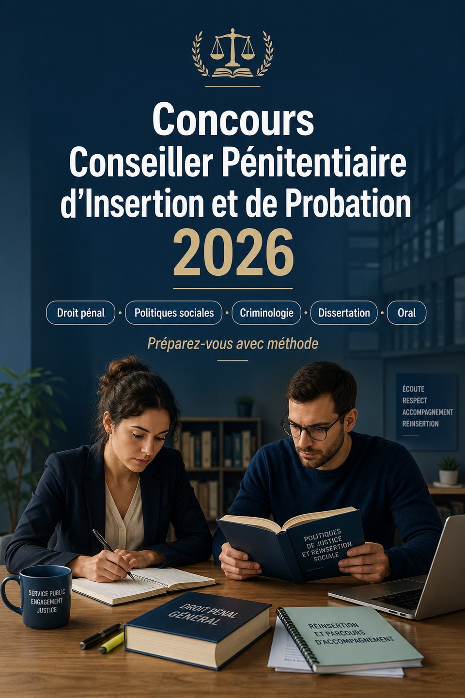 Concours Conseiller Pénitentiaire d'Insertion et de Probation 2026 — CPIP Justice : préparation au concours, droit pénal, politiques sociales, criminologie, dissertation, mise en situation et oral