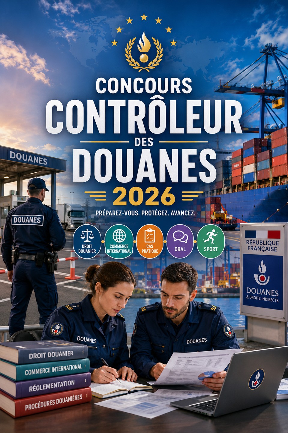 Concours Contrôleur des Douanes 2026 Concours Contrôleur des Douanes 2026 — Douanes Catégorie B : préparation au concours, droit douanier, commerce international, cas pratique, épreuve orale, sport et méthodologie