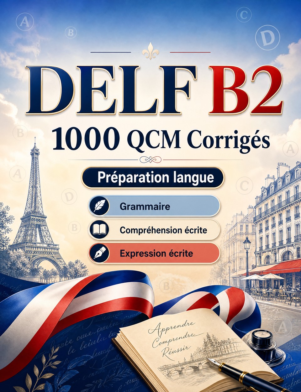 DELF B2 2026-2027 : 1000 QCM Corrigés DELF B2 2026-2027 : 1000 QCM Corrigés — Préparation examen DELF : Compréhension écrite, Vocabulaire, Expression écrite, Orthographe, Format d'examen et entraînement aux épreuves pour réussir