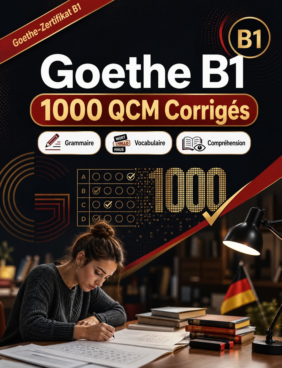 Goethe B1 2026-2027 : 1000 QCM Corrigés Goethe B1 2026-2027 : 1000 QCM Corrigés — Préparation examen allemand : Grammaire, Compréhension écrite, Vocabulaire, Expression écrite, Orthographe et entraînement aux épreuves pour réussir