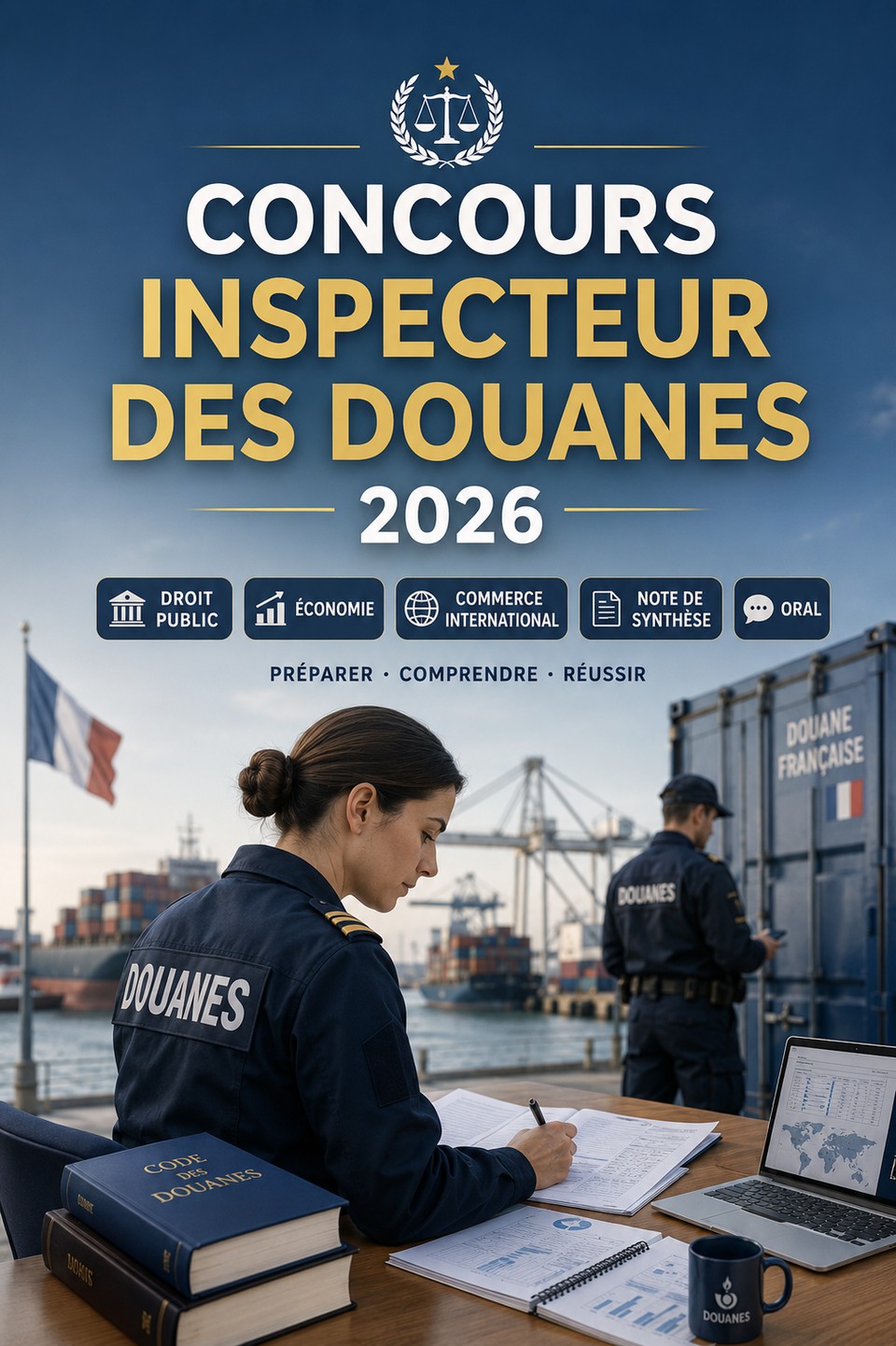 Concours Inspecteur des Douanes 2026 — Douanes Catégorie A : préparation complète, droit public, économie, finances, commerce international, note de synthèse et entretien oral