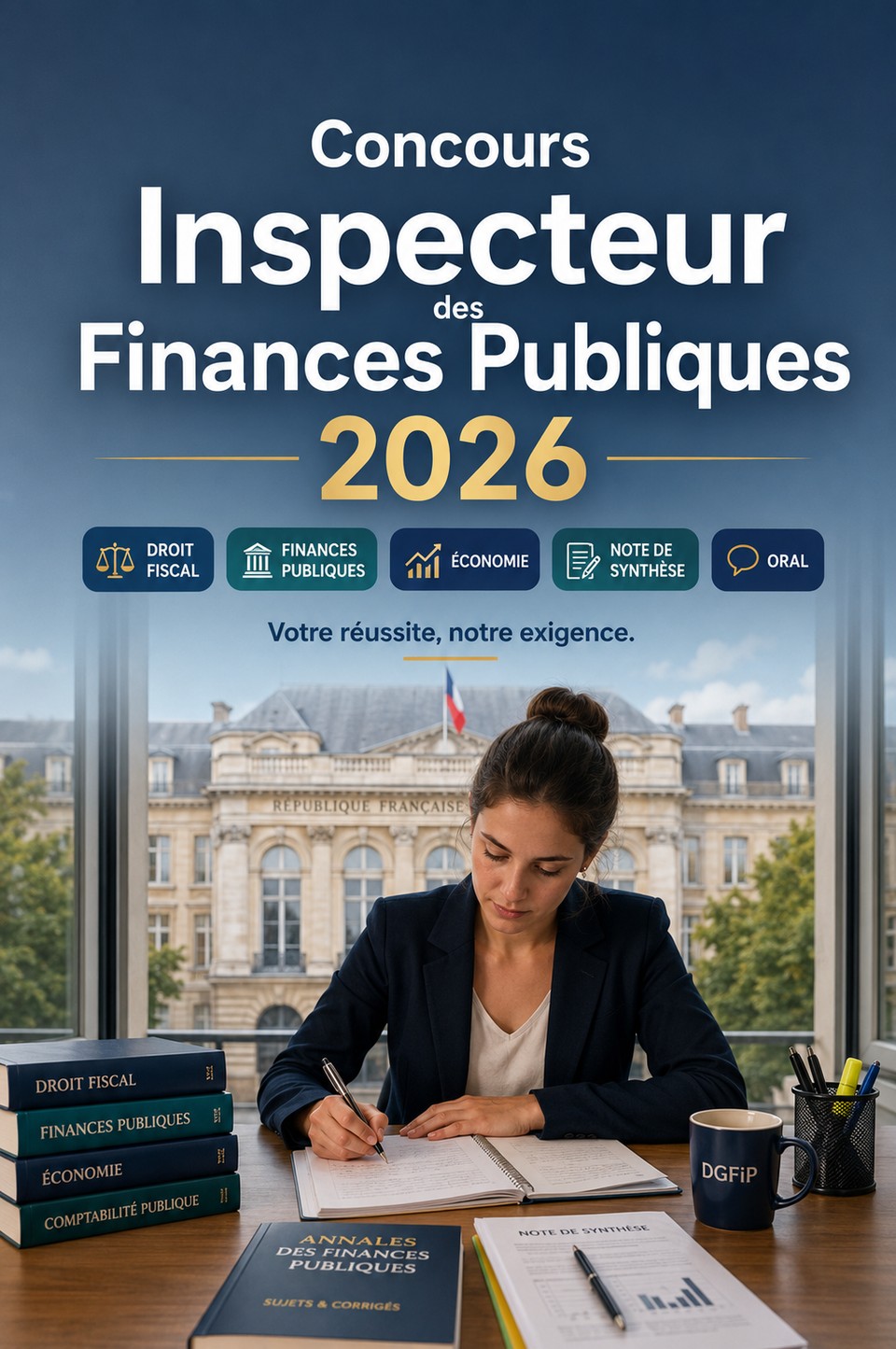 Concours Inspecteur des Finances Publiques 2026 — DGFiP Catégorie A : préparation complète, droit fiscal, finances publiques, économie, comptabilité, note de synthèse et entretien oral