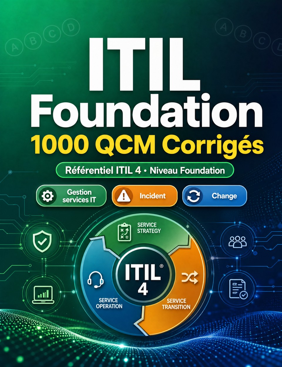 ITIL Foundation 2026-2027 : 1000 QCM Corrigés — Préparation examen ITIL 4 : QCM Gestion services IT, Incident, Change, SLA et entraînement pour réussir la certification