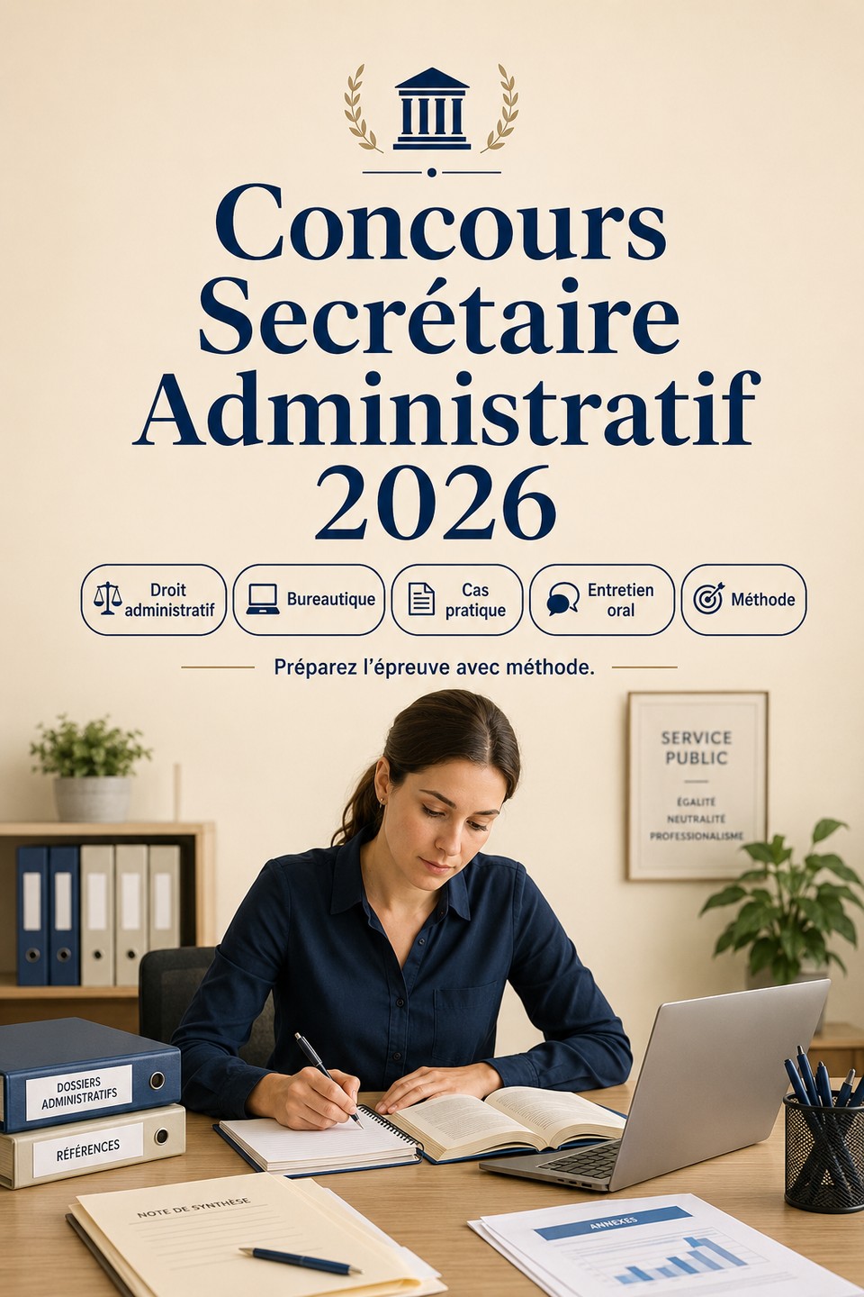 Concours Secrétaire Administratif 2026 — Fonction Publique d'État Catégorie B : préparation complète, droit administratif, bureautique, cas pratique, entretien oral et méthode