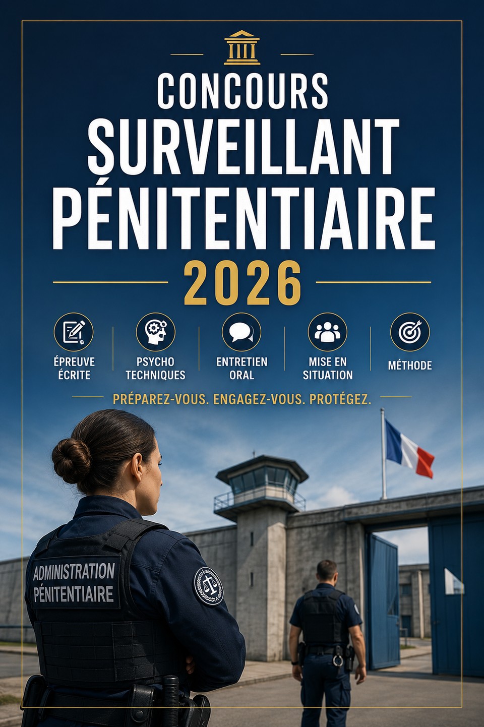Concours Surveillant Pénitentiaire 2026 — Administration Pénitentiaire : préparation complète, épreuve écrite, tests psychotechniques, entretien oral, mise en situation et méthode