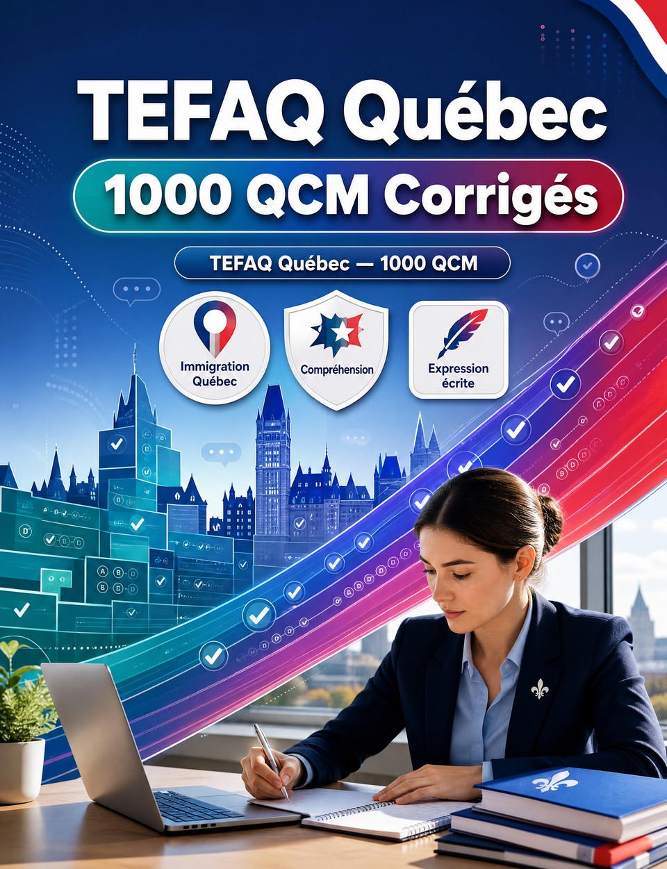 TEFAQ Québec 2026-2027 : 1000 QCM Corrigés TEFAQ Québec 2026-2027 : 1000 QCM Corrigés — Préparation examen français : Compréhension écrite, Vocabulaire, Expression écrite, Orthographe, Format d'examen et entraînement aux épreuves pour réussir